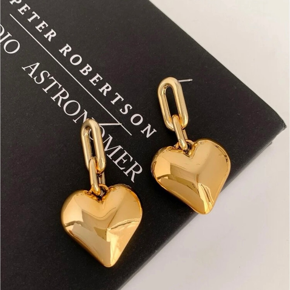 Sold On Other Platform Polished Gold Heart Drop Earrings for Women